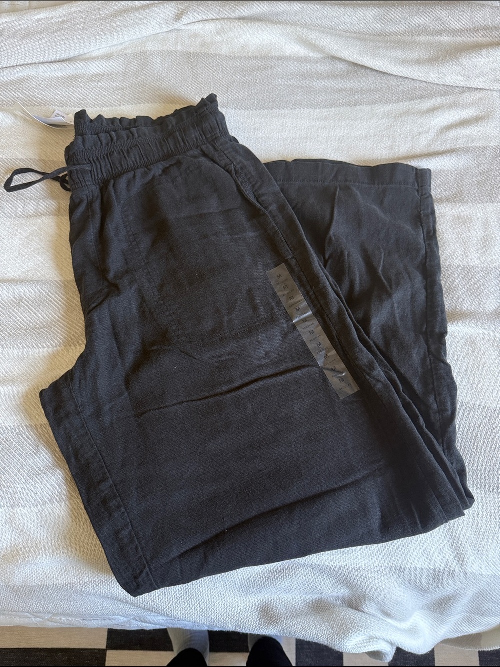 American Eagle Outfitters Black Linen-Blend Drawstring Chinos